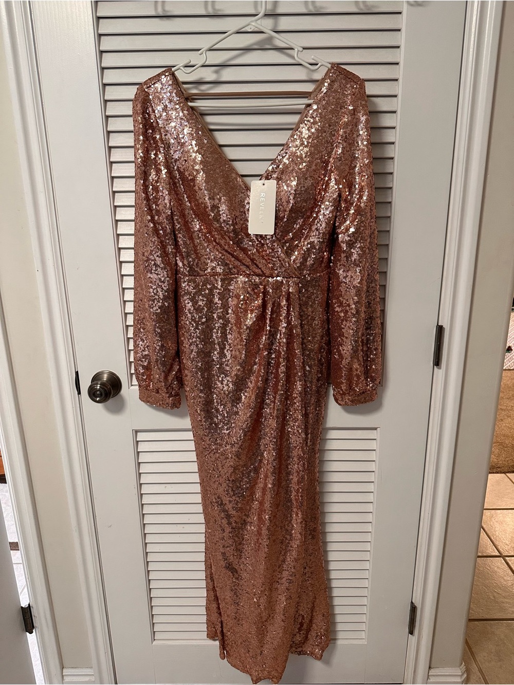 Revelry Vera Rose Gold Sequin Wrap Gown